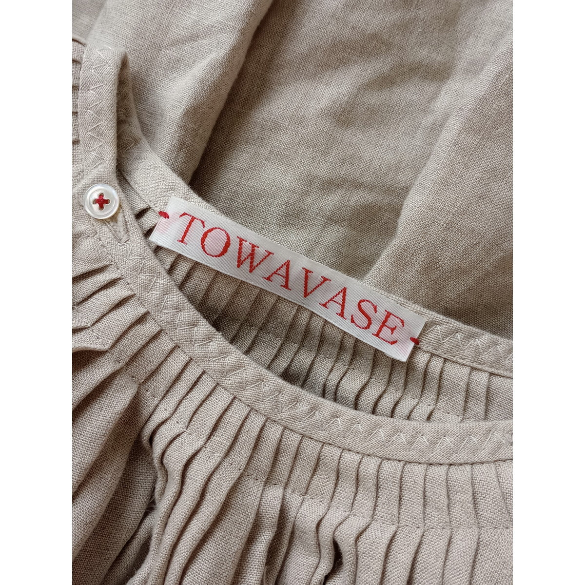 TOWAVASE トワヴァーズ Sashiko ブラウス トップス 刺し子 手 刺繍 リネン 生成り【中古】