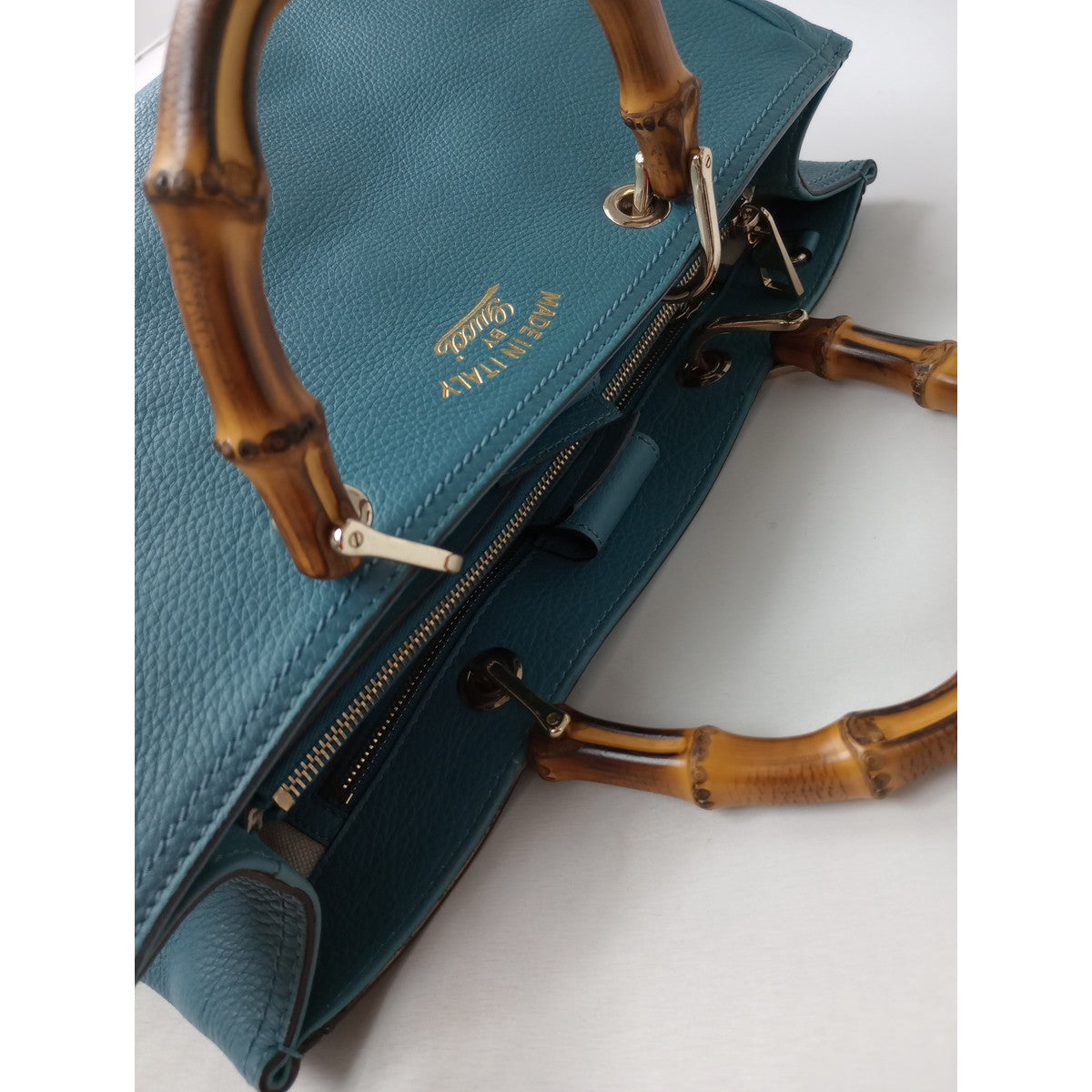 GUCCI グッチ バンブーショッパー 2WAY ショルダーバッグ ミディアム ハンドバッグ ブルー 【中古】