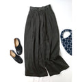 ATON エイトン GARMENT DYED LINEN SATIN タック ワイドパンツ 墨黒  01 【中古】