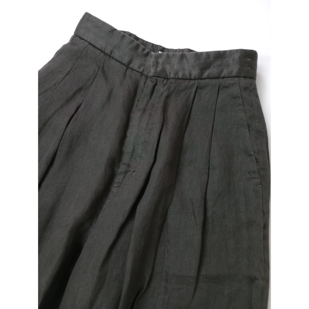 ATON エイトン GARMENT DYED LINEN SATIN タック ワイドパンツ 墨黒  01 【中古】