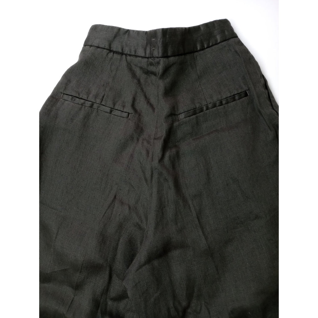 ATON エイトン GARMENT DYED LINEN SATIN タック ワイドパンツ 墨黒  01 【中古】