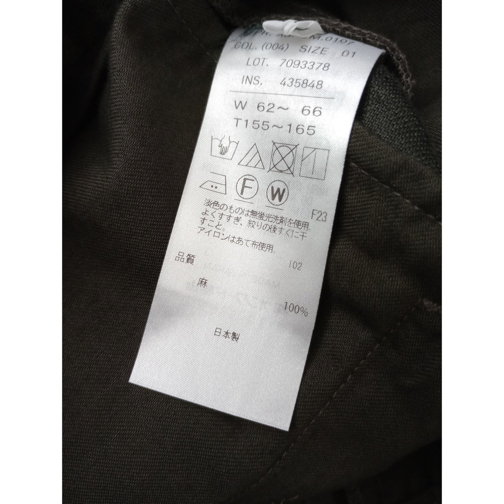 ATON エイトン GARMENT DYED LINEN SATIN タック ワイドパンツ 墨黒  01 【中古】