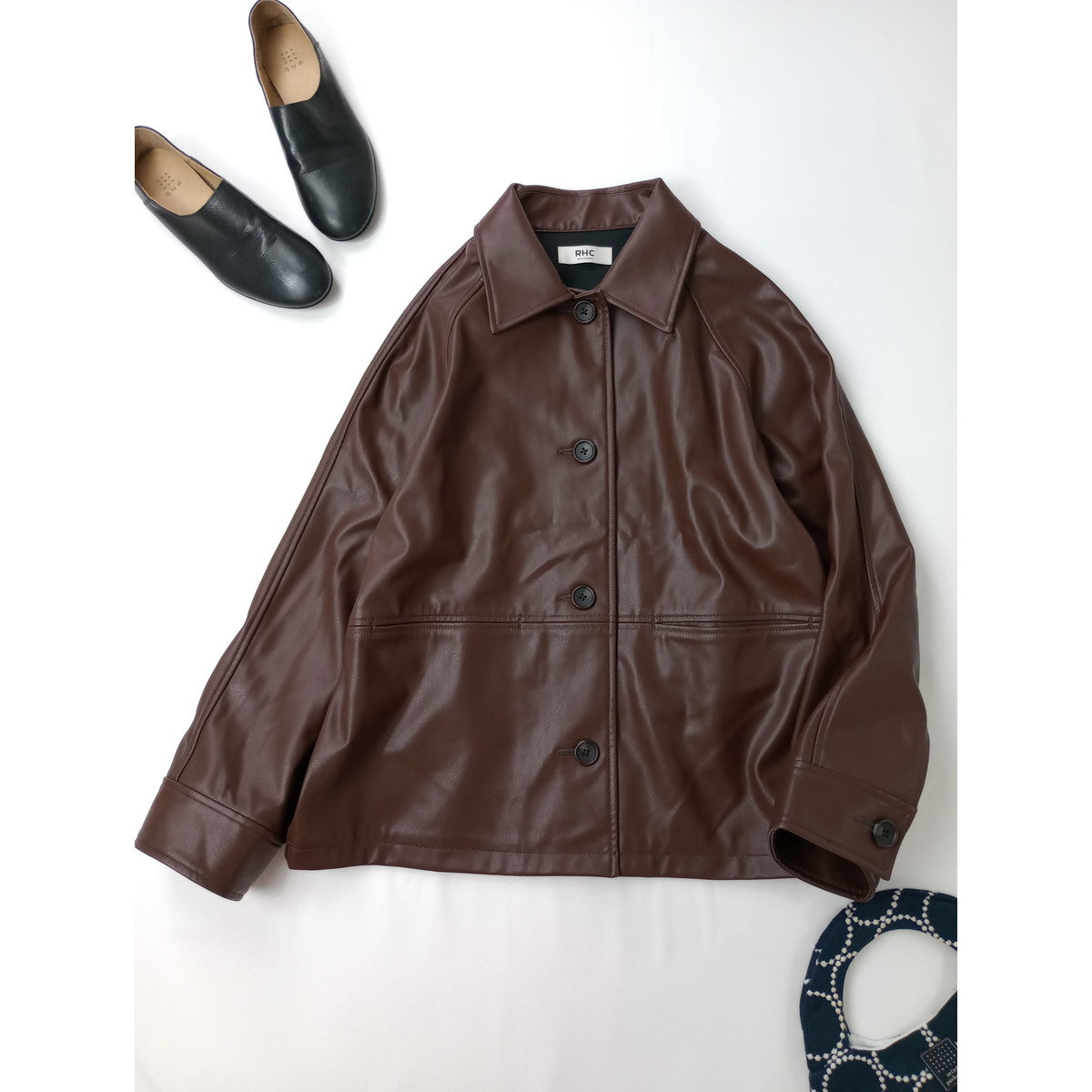 25AW RHC Ron Herman アールエイチシー ロンハーマン フェイクレザー ジャケット ブラウン XS  【中古】