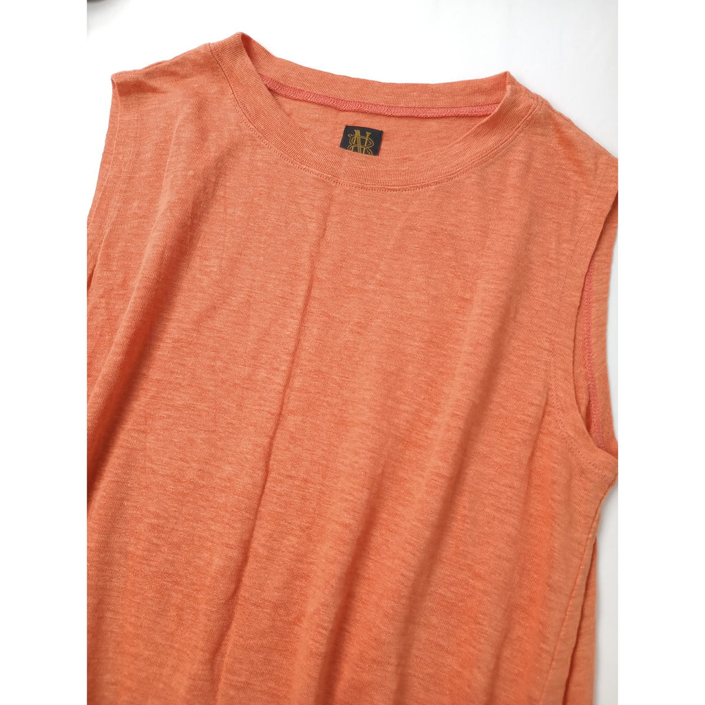 BATONER バトナー LINEN ALINE NO–SLEEVE リネン 麻 100％ Aライン ノースリーブ  トップスオレンジ  【中古】