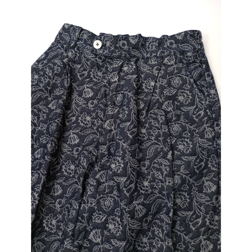 GRANDMA MAMA DAUGHTER グランマママドーター  花柄 スタンドカラー デニムジャケット パンツ セットアップ ネイビー 【中古】