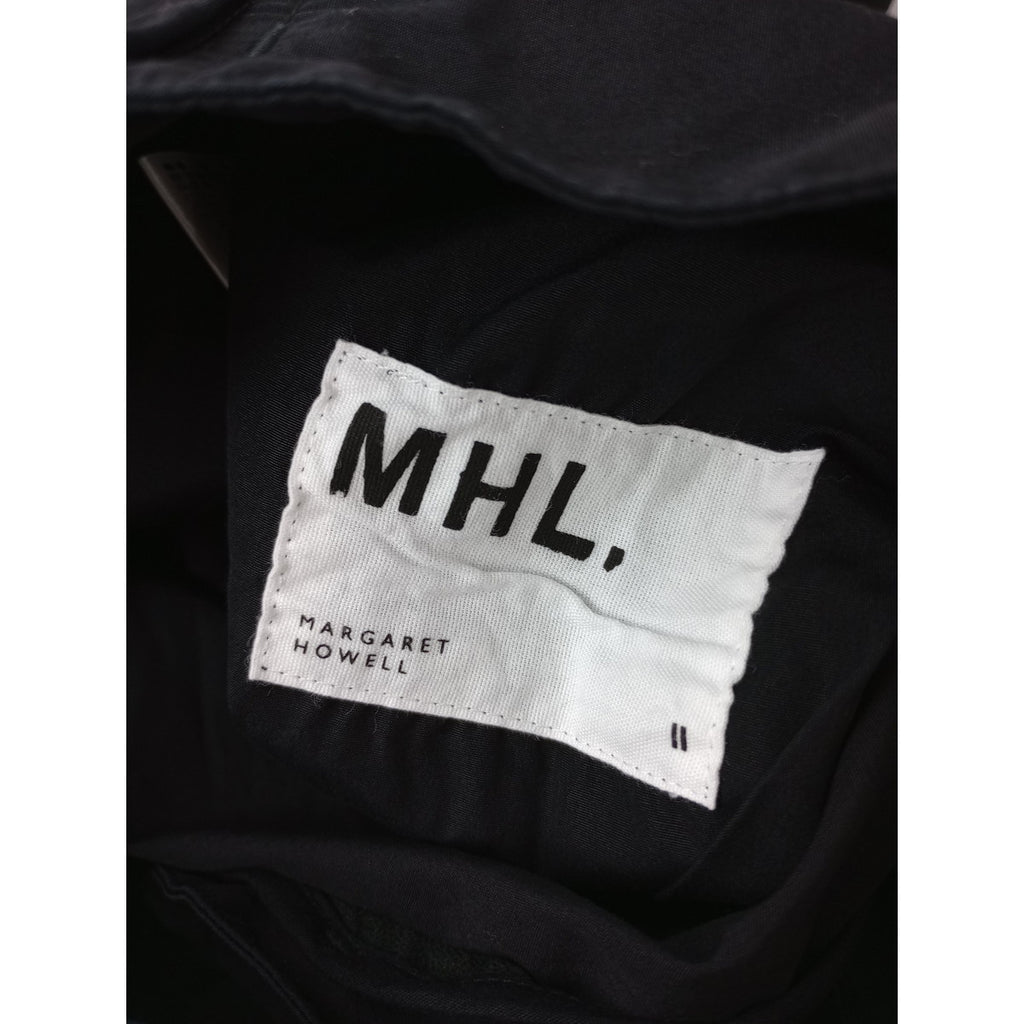 25SS MHL. エムエイチエル マーガレットハウエル FINE COMPACT COTTON POPLIN コットン 綿 100％ トラウザーズ パンツ  黒 ブラック 2 【中古】
