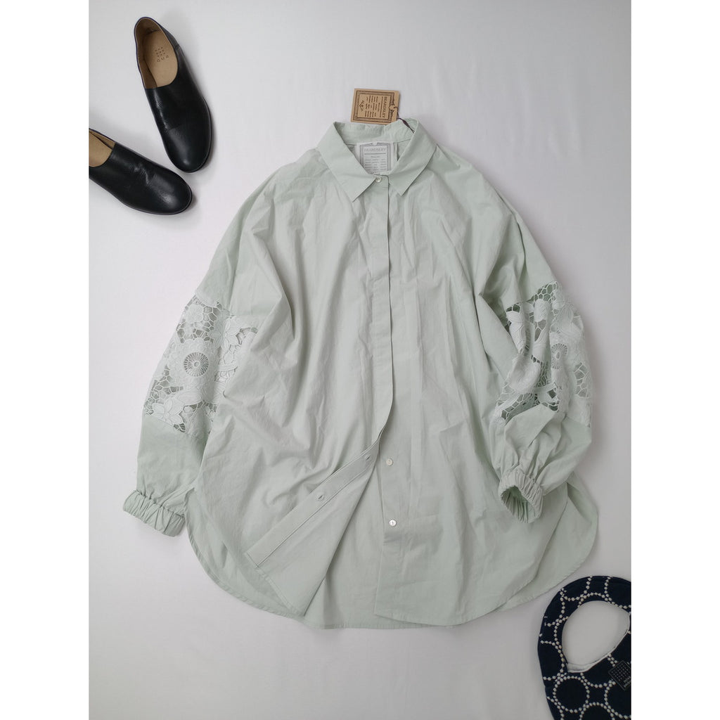 25SS 新品 BEARDSLEY ビアズリー 袖 レース 長袖  シャツ トップス   ライムグリーン 【中古】
