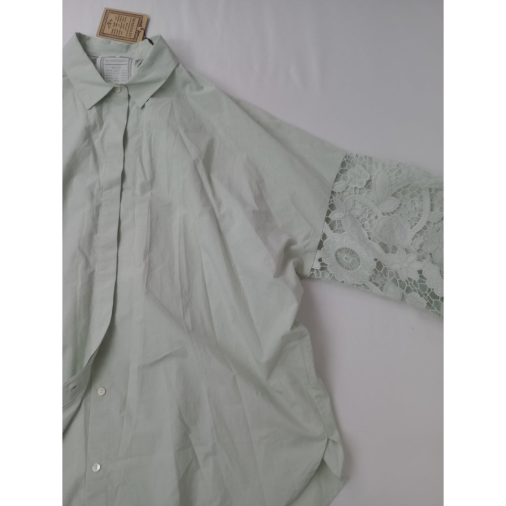 25SS 新品 BEARDSLEY ビアズリー 袖 レース 長袖  シャツ トップス   ライムグリーン 【中古】