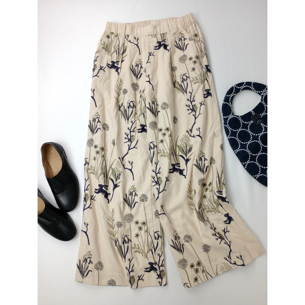 marble sud  マーブル シュッド  刺繍 ワイドパンツ  ライトベージュ 【中古】