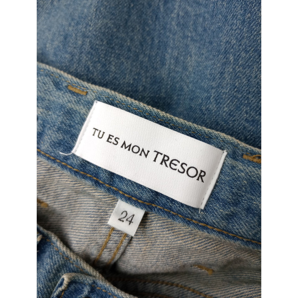 Tu es mon Tresor トゥ エ モン トレゾア タック ワイド  デニム パンツ  ブルー  24 【中古】