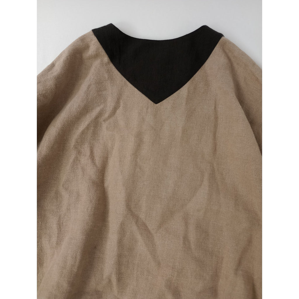 MAGALI マガリ リネン 麻 100％ ノーカラー ブラウス  ロングスカート  ベージュ 黒 ブラック 【中古】