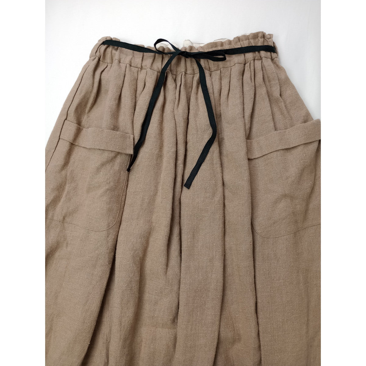 MAGALI マガリ リネン 麻 100％ ノーカラー ブラウス  ロングスカート  ベージュ 黒 ブラック 【中古】