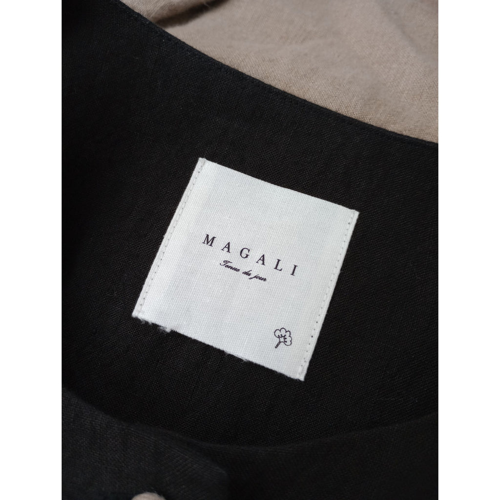 MAGALI マガリ リネン 麻 100％ ノーカラー ブラウス  ロングスカート  ベージュ 黒 ブラック 【中古】