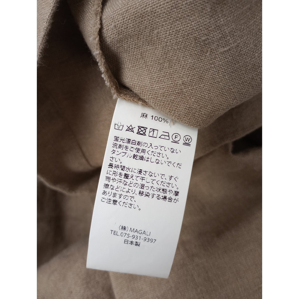 MAGALI マガリ リネン 麻 100％ ノーカラー ブラウス  ロングスカート  ベージュ 黒 ブラック 【中古】