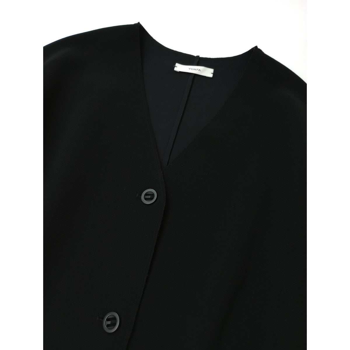 YONFA ヨンファ クーコーVネックルーズカーディガン ノーカラー ジャケット 黒 ブラック 【中古】