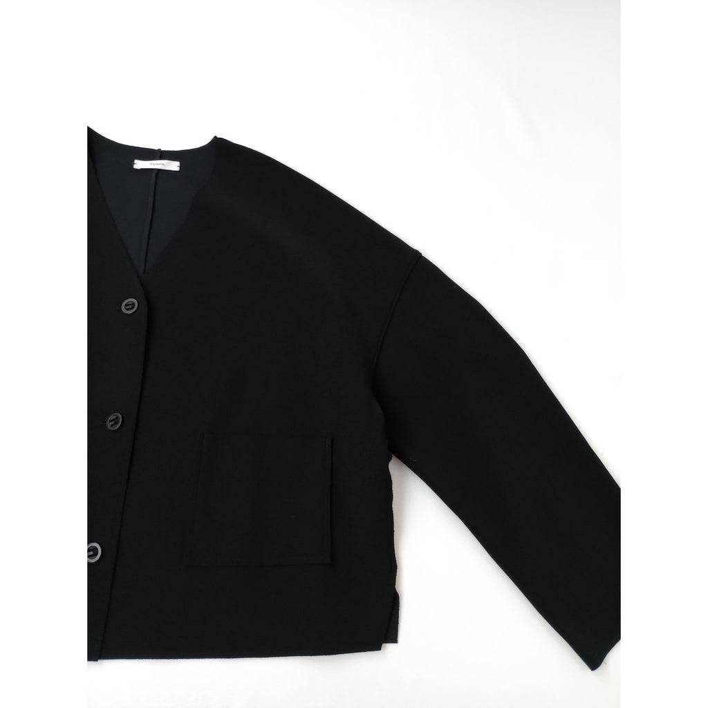 YONFA ヨンファ クーコーVネックルーズカーディガン ノーカラー ジャケット 黒 ブラック 【中古】