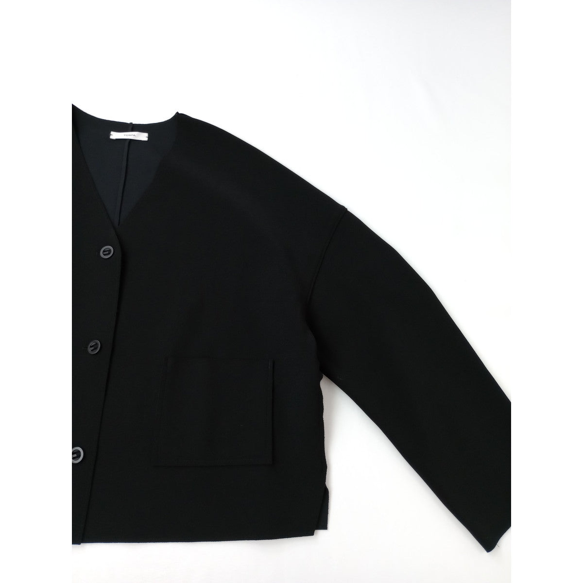 YONFA ヨンファ クーコーVネックルーズカーディガン ノーカラー ジャケット 黒 ブラック 【中古】
