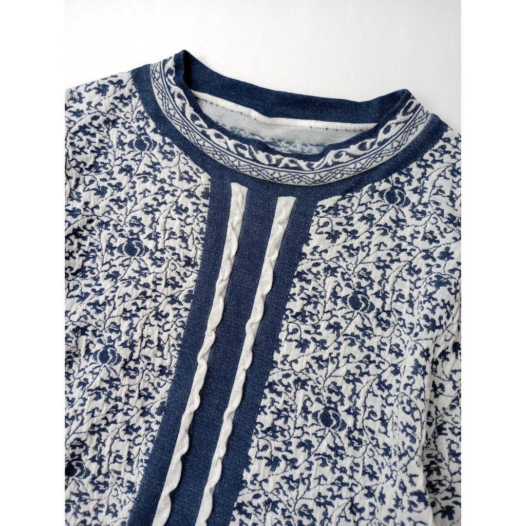 Mame Kurogouchi マメ クロゴウチ Landscape Graphic Sheer Knitted Crew Neck Top トップス  伊勢丹新宿別注  ネイビー 白 【中古】