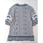 Mame Kurogouchi マメ クロゴウチ Landscape Graphic Sheer Knitted Crew Neck Top トップス  伊勢丹新宿別注  ネイビー 白 【中古】