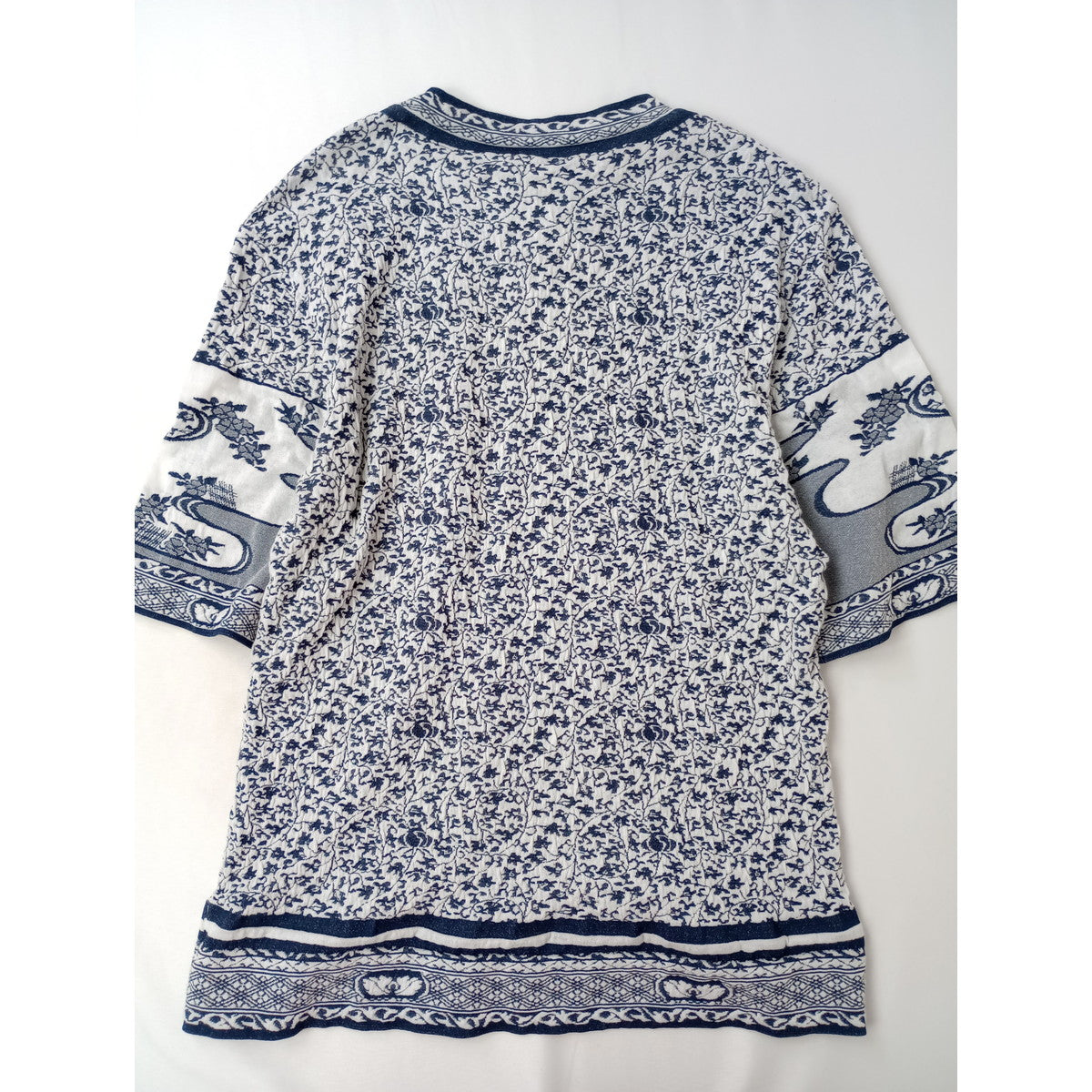 Mame Kurogouchi マメ クロゴウチ Landscape Graphic Sheer Knitted Crew Neck Top トップス  伊勢丹新宿別注  ネイビー 白 【中古】