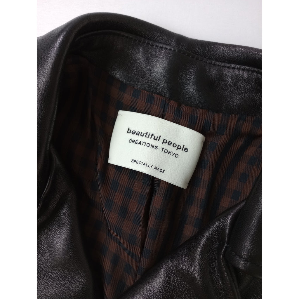 beautiful people ビューティフル ピープル ラムレザー ダブル ライダース ジャケット チェック 140 黒 ブラック 【中古】