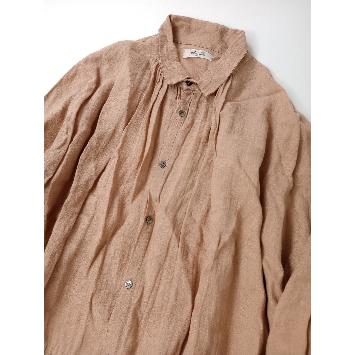 ichi Antiquites イチアンティークス カラーリネンドレス ロング シャツワンピース 麻100％ ピンク【中古】