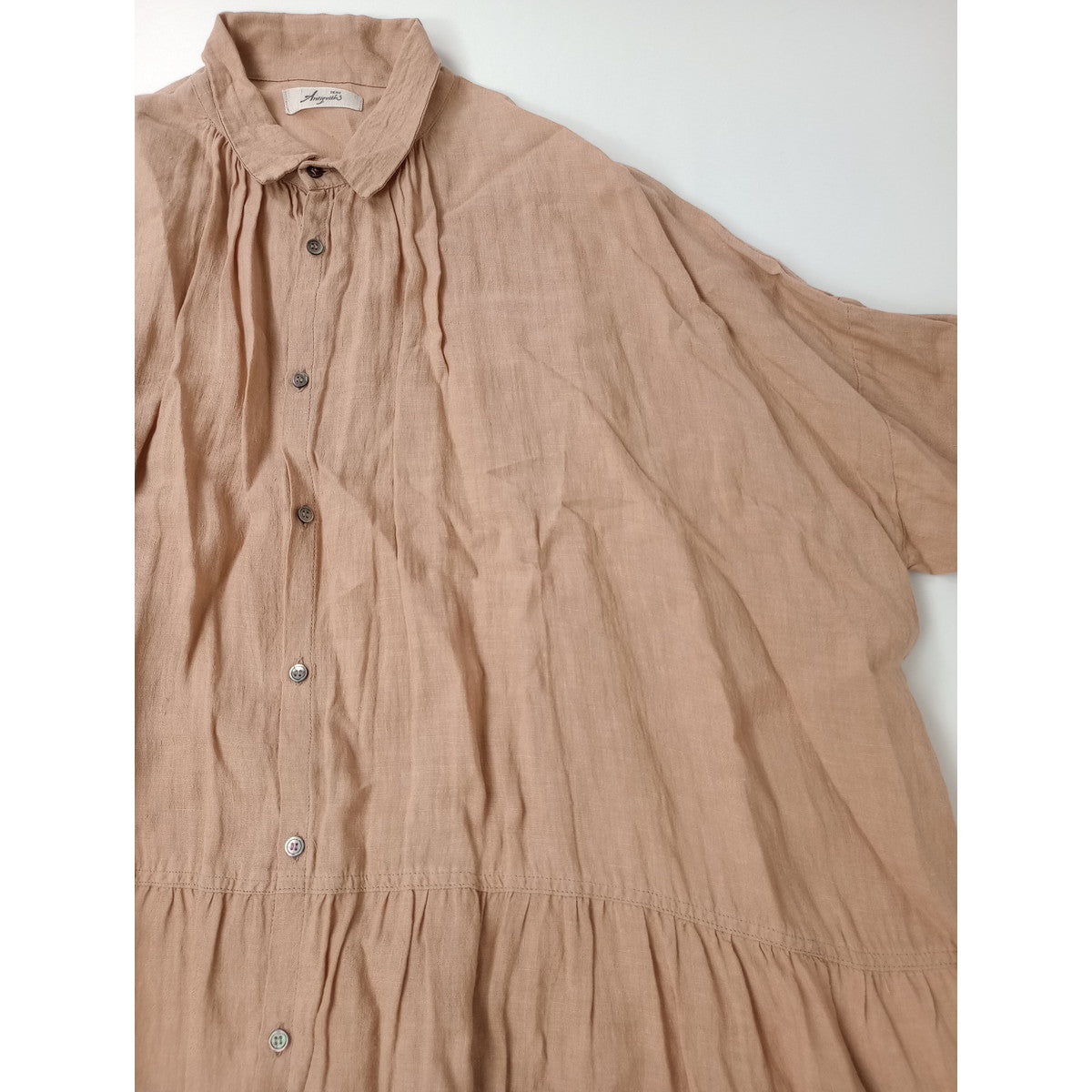 ichi Antiquites イチアンティークス カラーリネンドレス ロング シャツワンピース 麻100％ ピンク【中古】