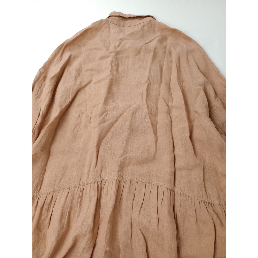 ichi Antiquites イチアンティークス カラーリネンドレス ロング シャツワンピース 麻100％ ピンク【中古】