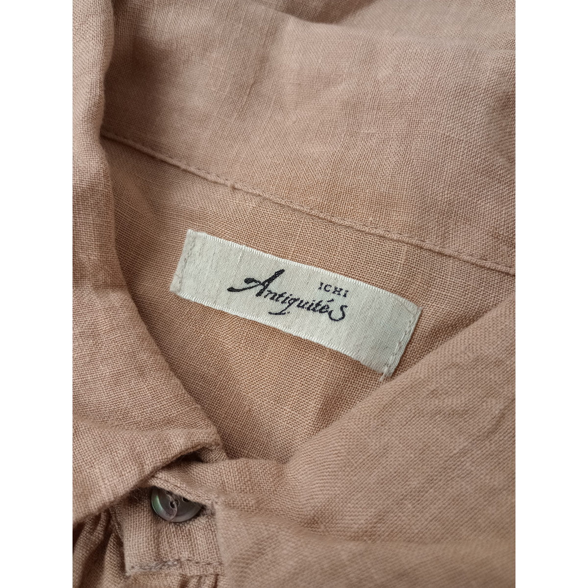 ichi Antiquites イチアンティークス カラーリネンドレス ロング シャツワンピース 麻100％ ピンク【中古】