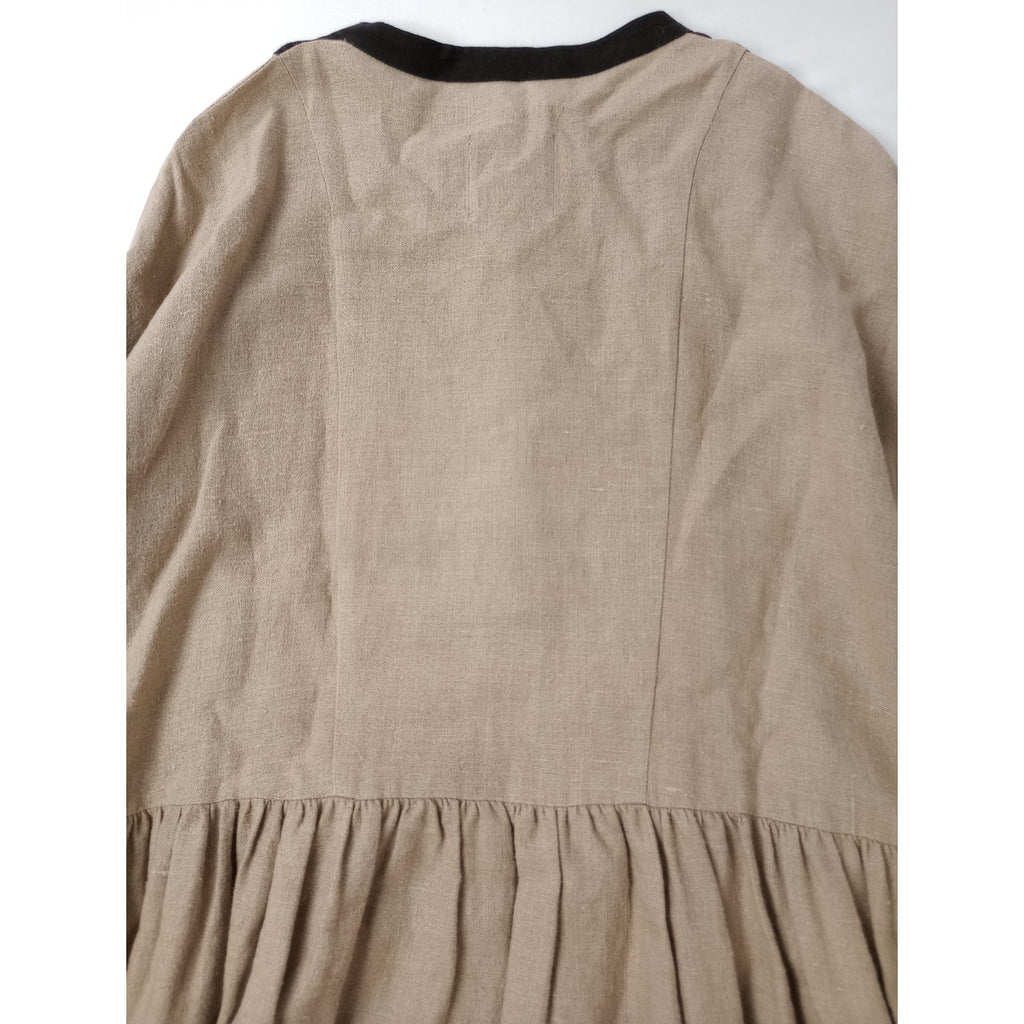 MAGALI マガリ ブラッシュドベルギーリネンギャザーワンピース ロング ドレス ベージュ 黒 ブラック 【中古】