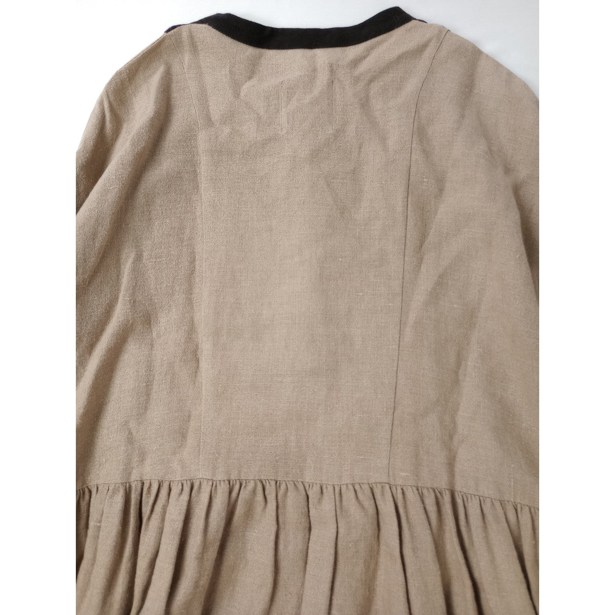 MAGALI マガリ ブラッシュドベルギーリネンギャザーワンピース ロング ドレス ベージュ 黒 ブラック 【中古】