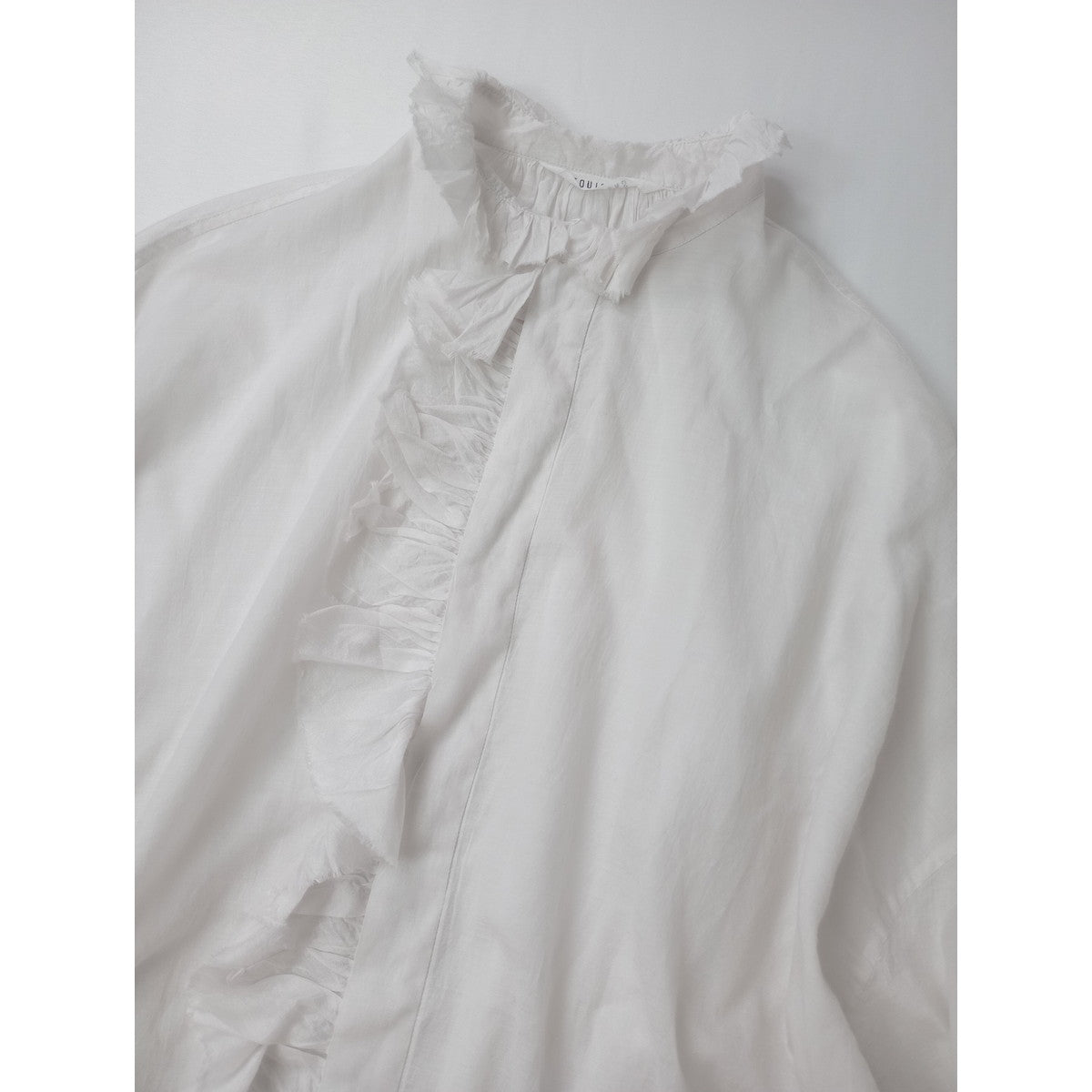 TOUJOURS トゥジュー シルク コットン ラッフル バンドカラー シャツ フリル ブラウス 長袖 白 【中古】