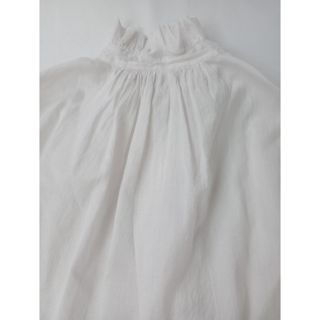 TOUJOURS トゥジュー シルク コットン ラッフル バンドカラー シャツ フリル ブラウス 長袖 白 【中古】