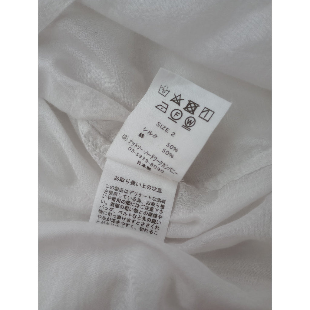 TOUJOURS トゥジュー シルク コットン ラッフル バンドカラー シャツ フリル ブラウス 長袖 白 【中古】