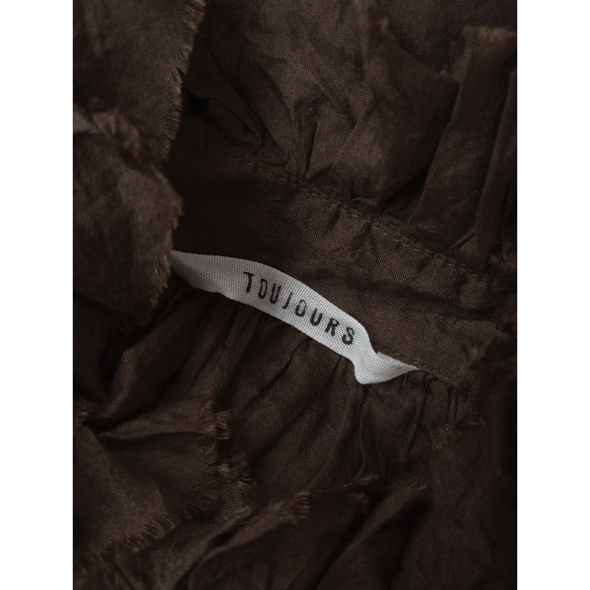 TOUJOURS トゥジュー シルク コットン ラッフル バンドカラー シャツ フリル ブラウス トップス 長袖 ダークブラウン 【中古】