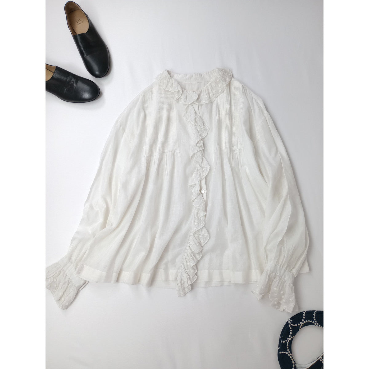 BUNON ブノン Frill Blouse フリルブラウス  長袖 トップス  白【中古】