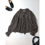 BUNON ブノン Frill Blouse フリルブラウス  長袖 トップス  ダーク ブラウン 【中古】