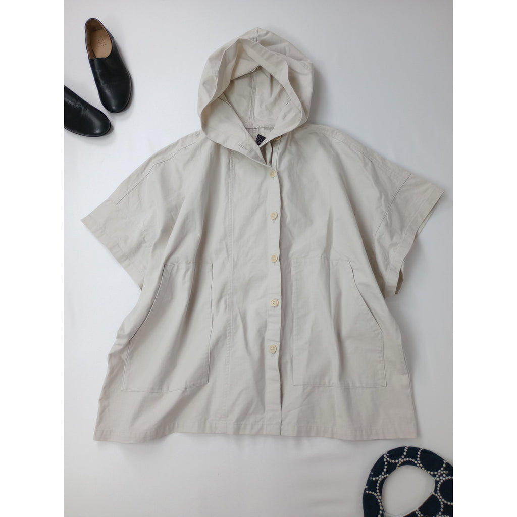 25SS  homspun  ホームスパン  リップストップ フード   ポンチョ  ジャケット  ライトベージュ  【中古】