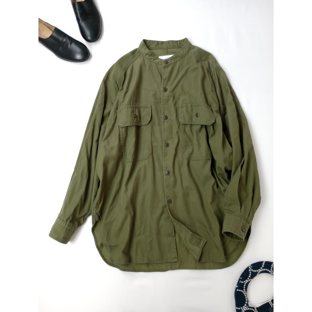 KHA:KI  カーキ  ヴィンテージ ライク ミリタリー ファティーグ 長袖 シャツ  カーキ  1【中古】