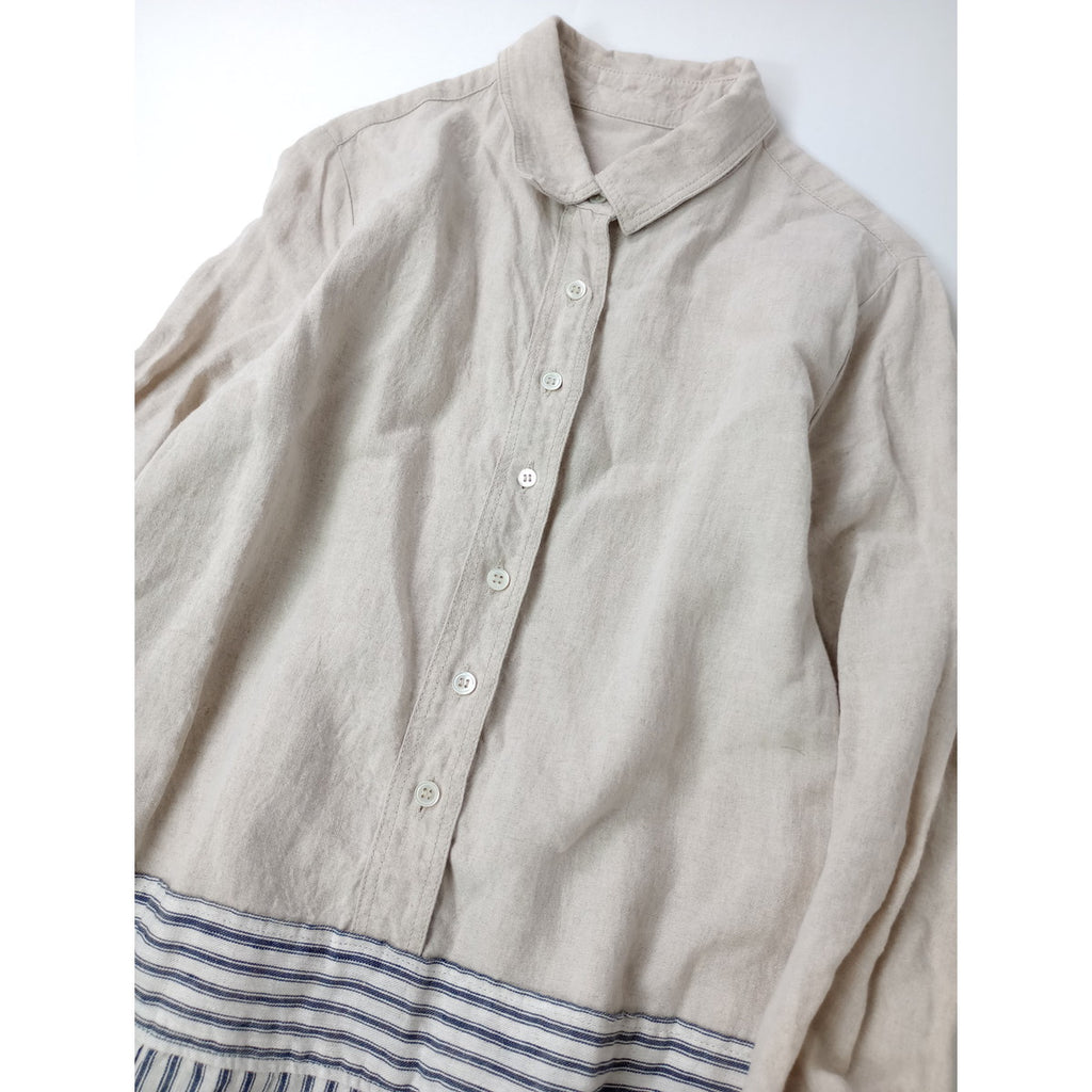 nest Robe ネストローブ ドッキング ロング シャツワンピース ストライプ リネン 麻 100％ 生成り 【中古】