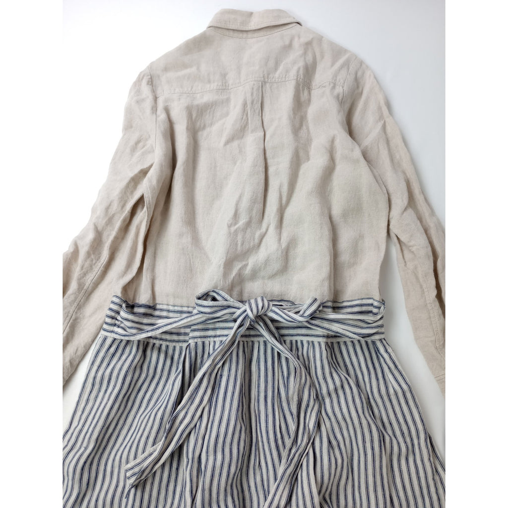 nest Robe ネストローブ ドッキング ロング シャツワンピース ストライプ リネン 麻 100％ 生成り 【中古】