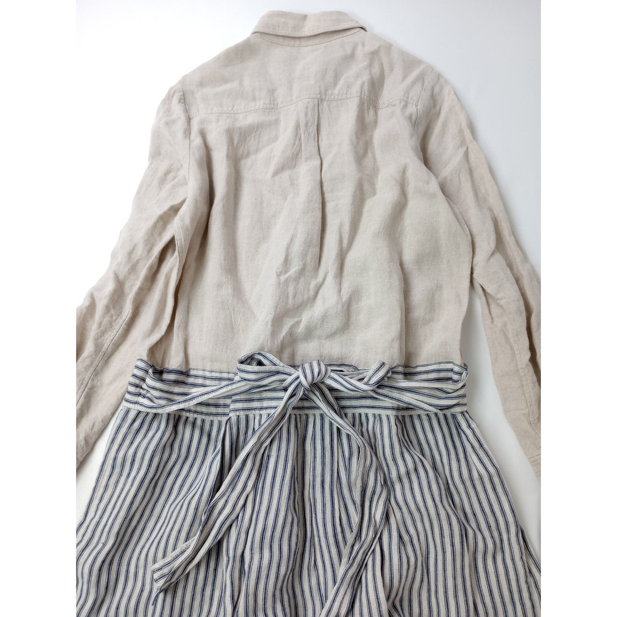 nest Robe ネストローブ ドッキング ロング シャツワンピース ストライプ リネン 麻 100％ 生成り 【中古】