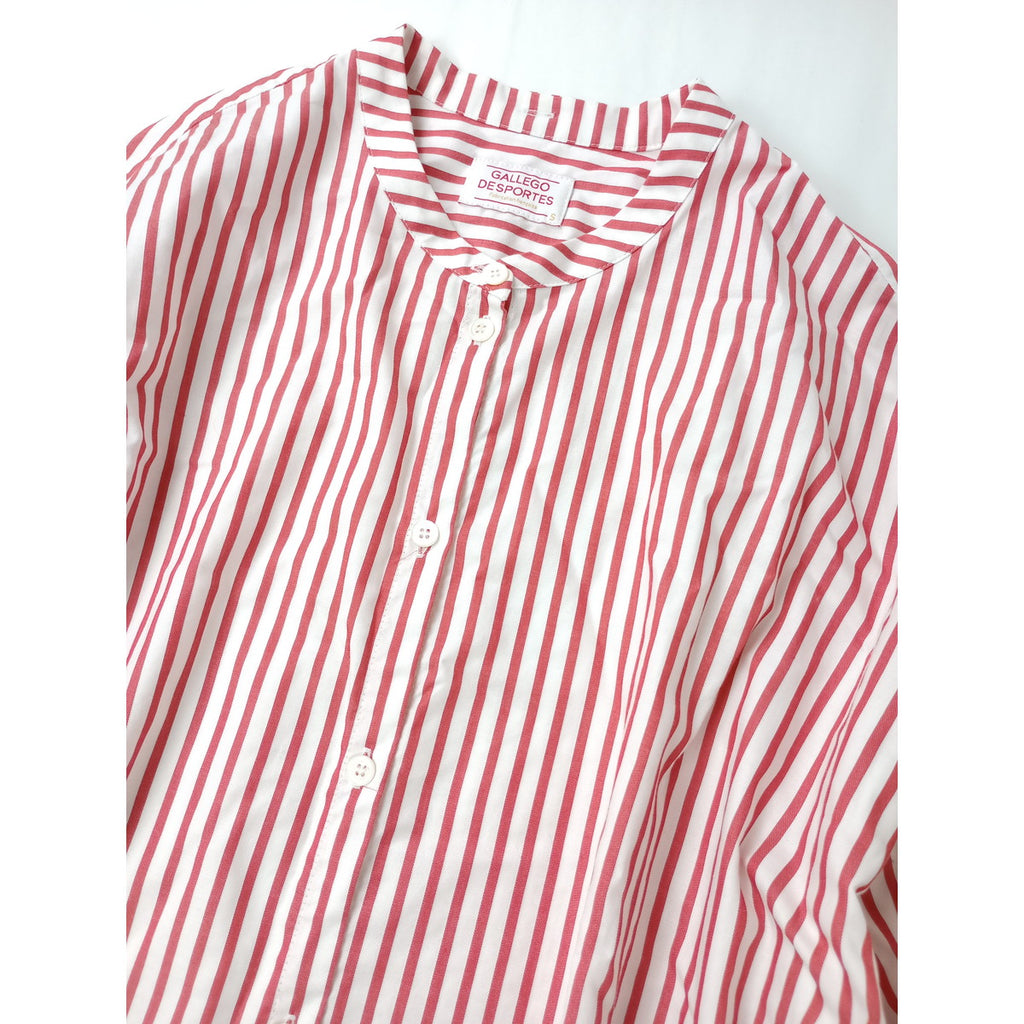 gallego desportes ギャレゴ デスポート ストライプ バンドカラーシャツ 長袖 赤  S 【中古】