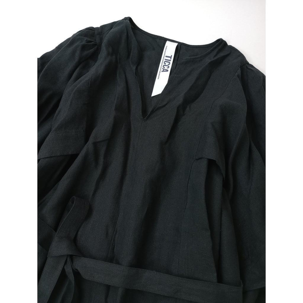 TICCA ティッカ リネン 麻 100％ ロング ワンピース 黒 ブラック 【中古】