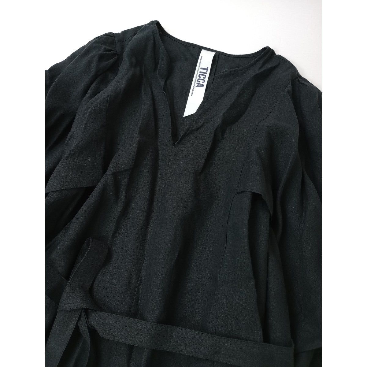 TICCA ティッカ リネン 麻 100％ ロング ワンピース 黒 ブラック 【中古】