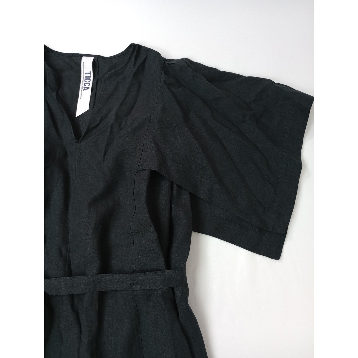 TICCA ティッカ リネン 麻 100％ ロング ワンピース 黒 ブラック 【中古】