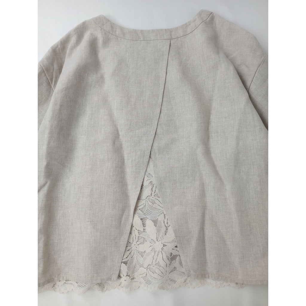BEARDSLEY ビアズリー 後ろレースリネンプルオーバーブラウス 生成り 【中古】