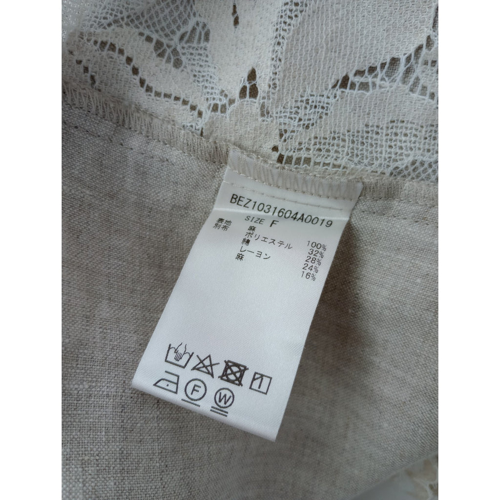 BEARDSLEY ビアズリー 後ろレースリネンプルオーバーブラウス 生成り 【中古】