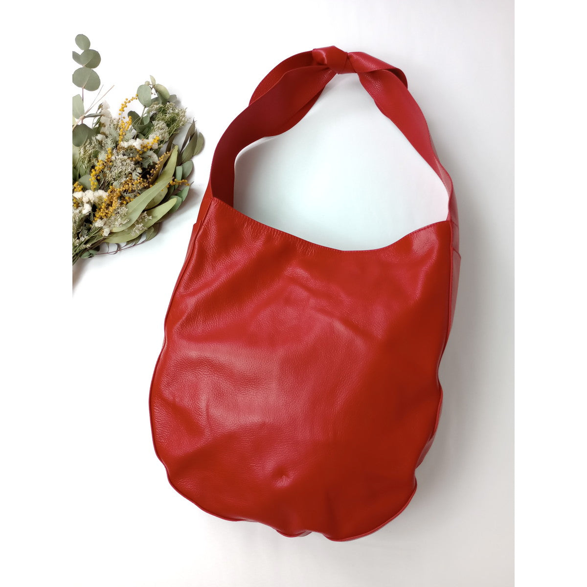 BEARDSLEY ビアズリー  リボン レザー トート BAG  バッグ 赤 レッド  【中古】