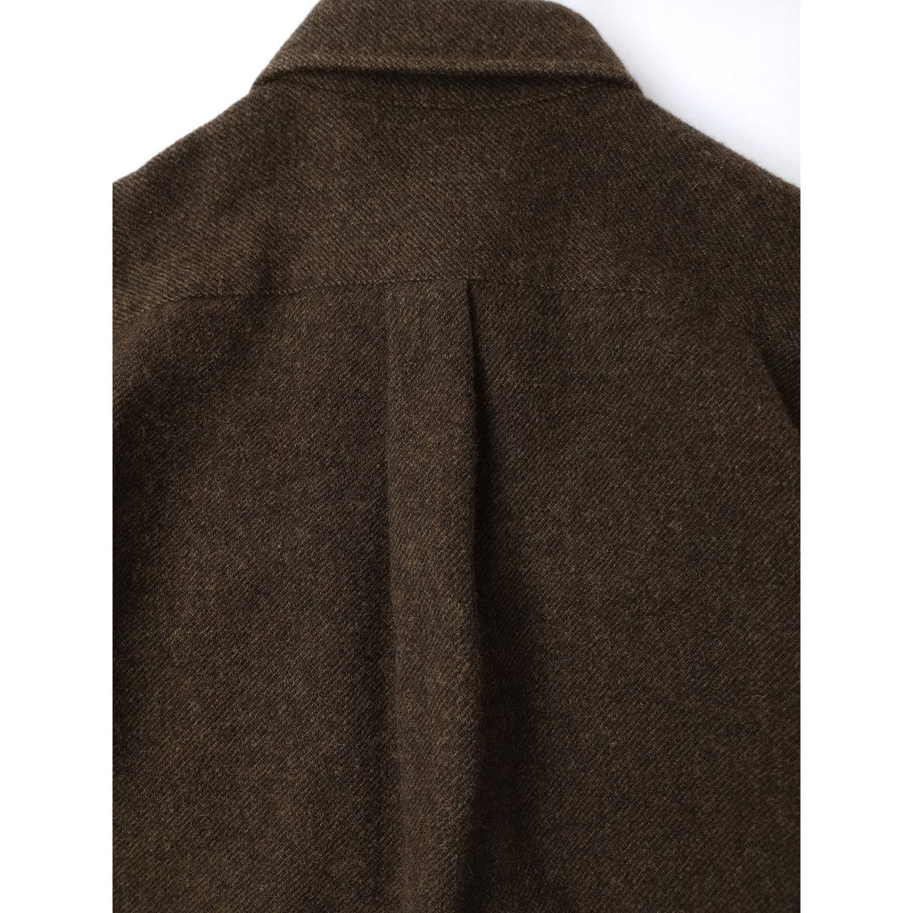 TOUJOURS トゥジュー ツイード くるみボタン シャツ ウール 毛 100％ ダークブラウン (3M＋2149) 【中古】